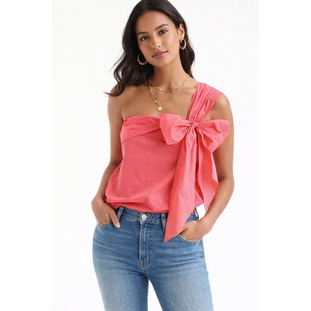 J. Crew Coral Poplin One-Shoulder Bow Top Size M/8